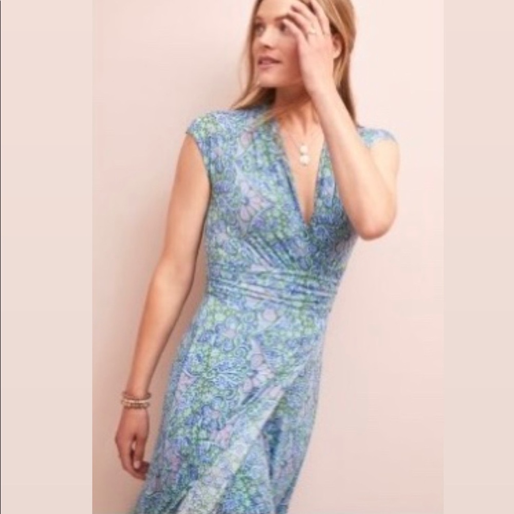 Anthropologie Blue and Green Floral Dress